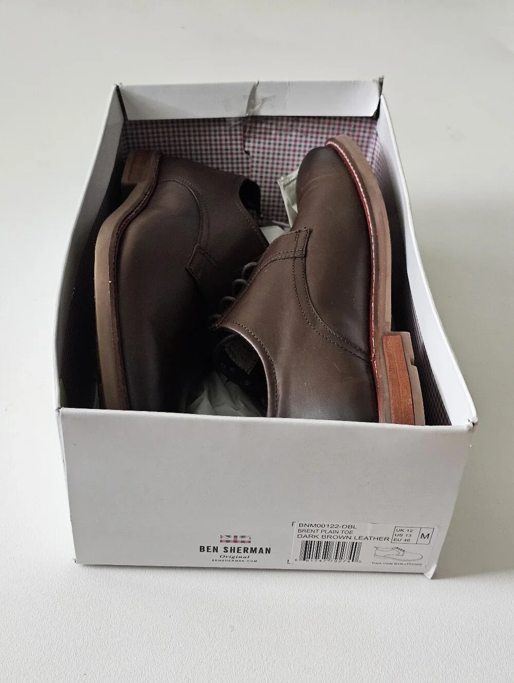 Ben Sherman Brent Plain Toe Leather Derby Dress Shoes Dark Brown Men's US 13 NWT